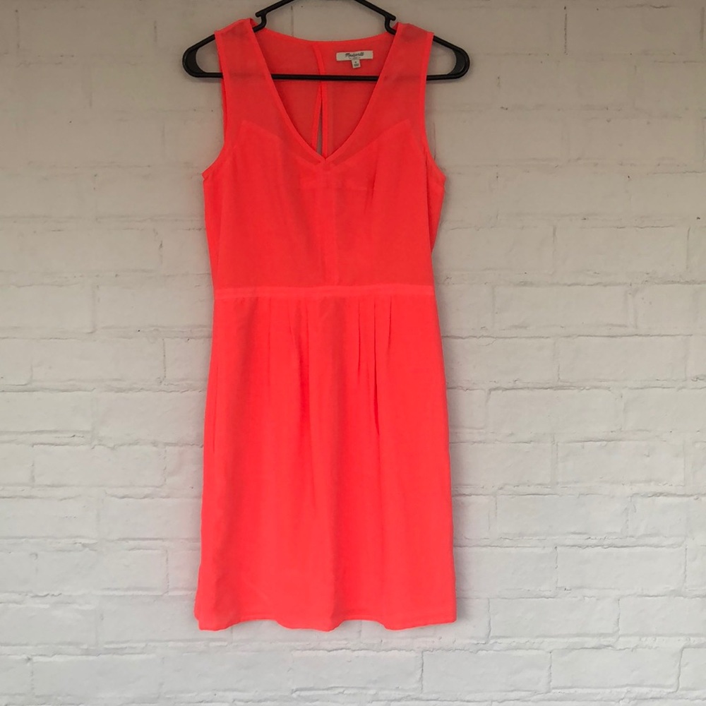 Madewell bright coral dress with keyhole back, size 0